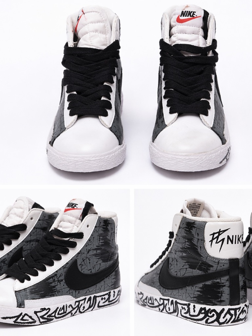 Nike Black & White High-Top Sneakers with Graffiti Sole
Size 37.5